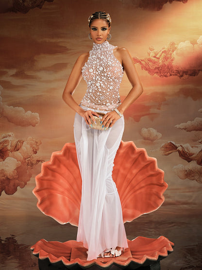 Top in Rete con Collo Alto e Lacci Kunigunde