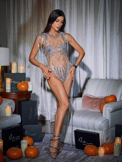 Body Lamia Cobweb Fringe con Paillettes