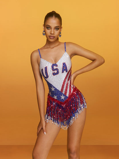 Body stampato con strass Latoya Spaghetti