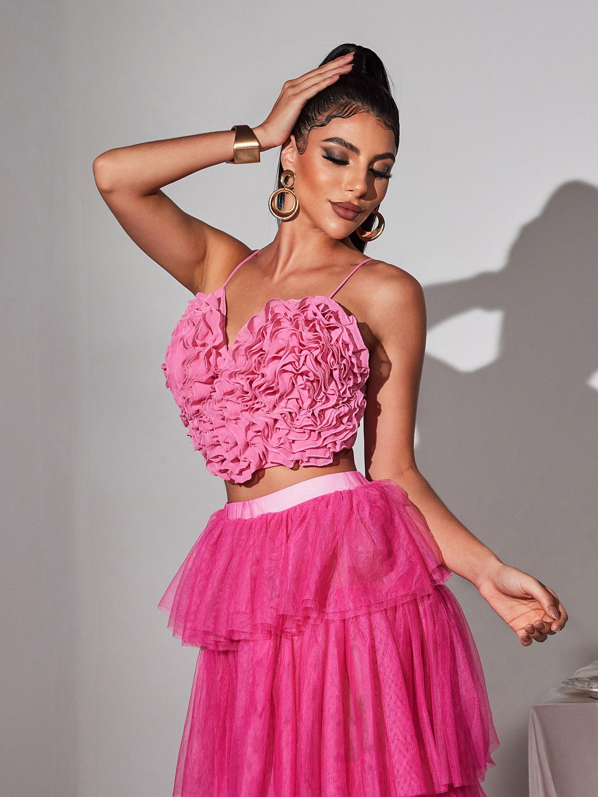 Top Ruffle a Cuore con Spaghetti Laurelin in Rosa