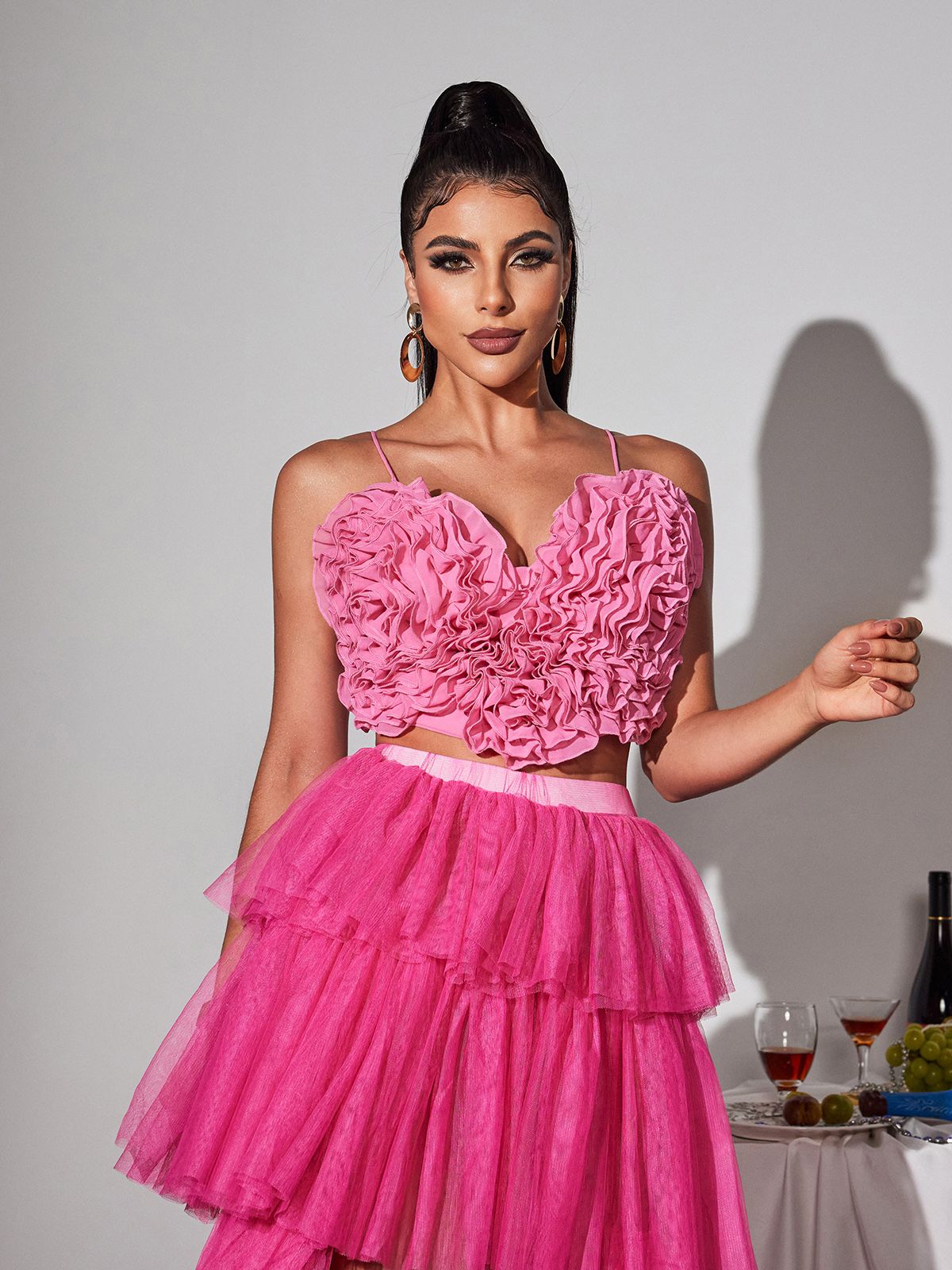 Top Ruffle a Cuore con Spaghetti Laurelin in Rosa