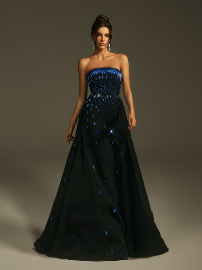 Abito Maxi Senza Spalline Leimomi con Cristalli