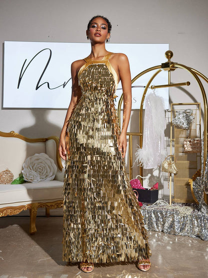 Abito Maxi Sequin con Fiocco Leosan