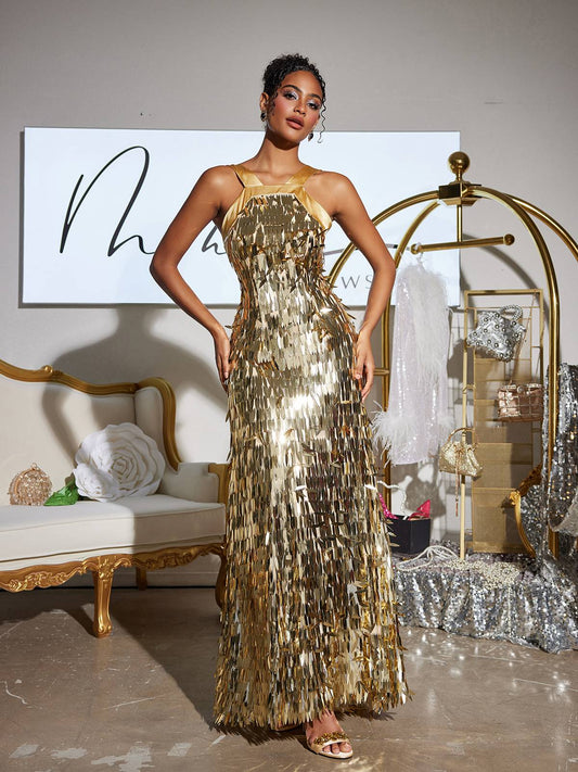Abito Maxi Sequin con Fiocco Leosan