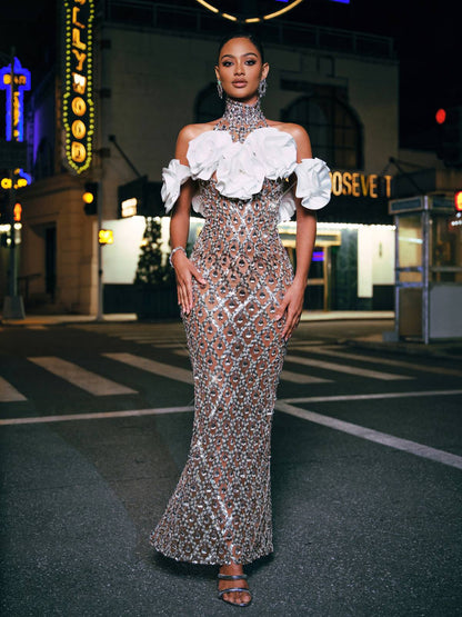 Abito Maxi Liora Flower Sequin Crystal