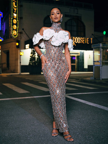 Abito Maxi Liora Flower Sequin Crystal