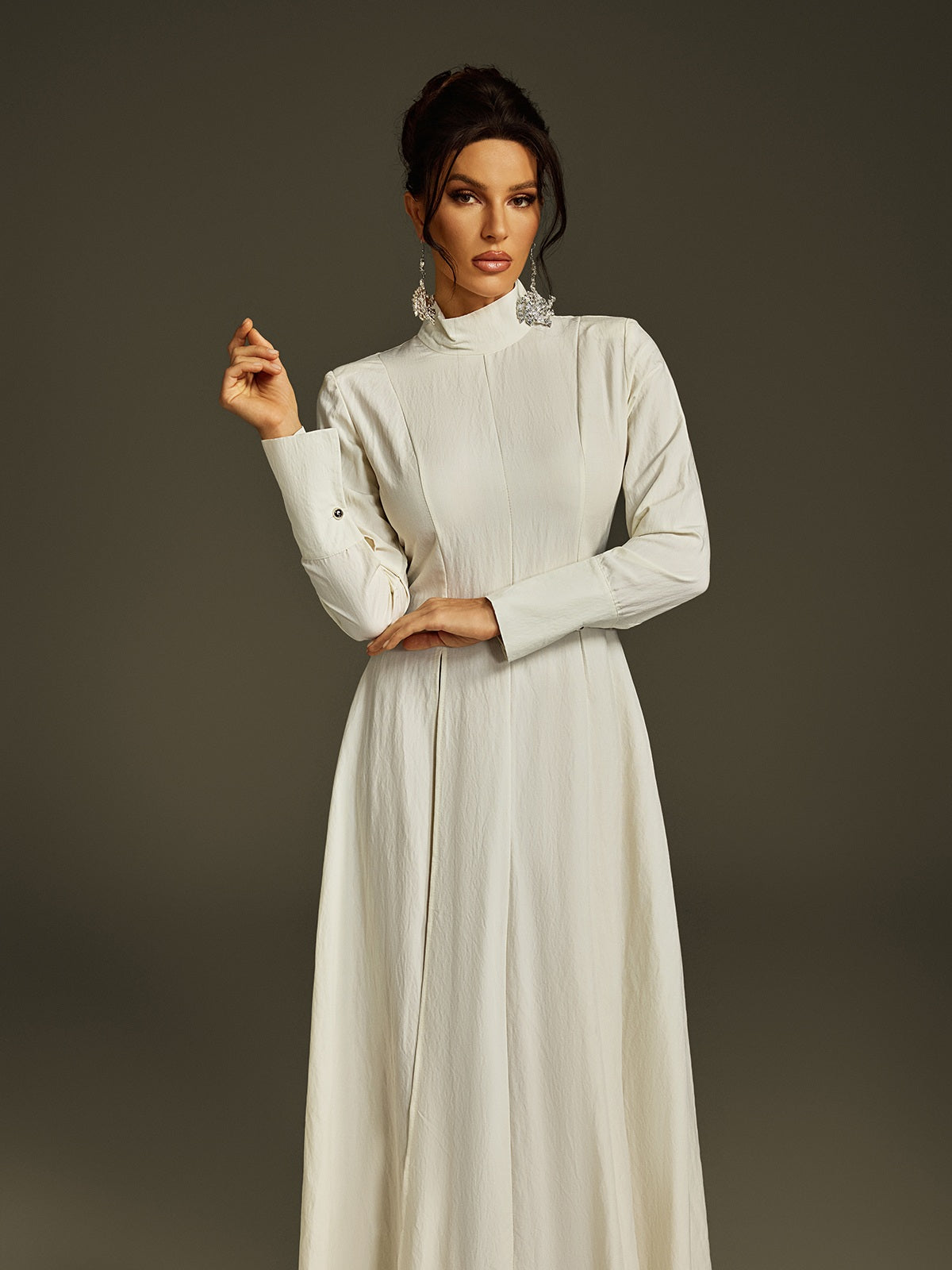 Abito Maxi con Spacco e Collo Alto Litany