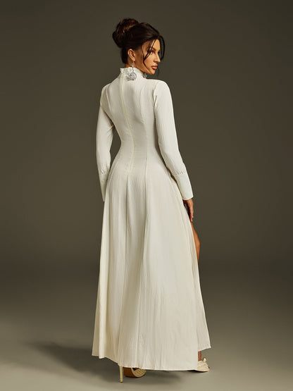 Abito Maxi con Spacco e Collo Alto Litany