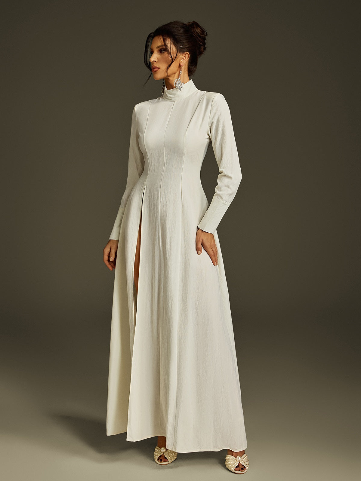 Abito Maxi con Spacco e Collo Alto Litany