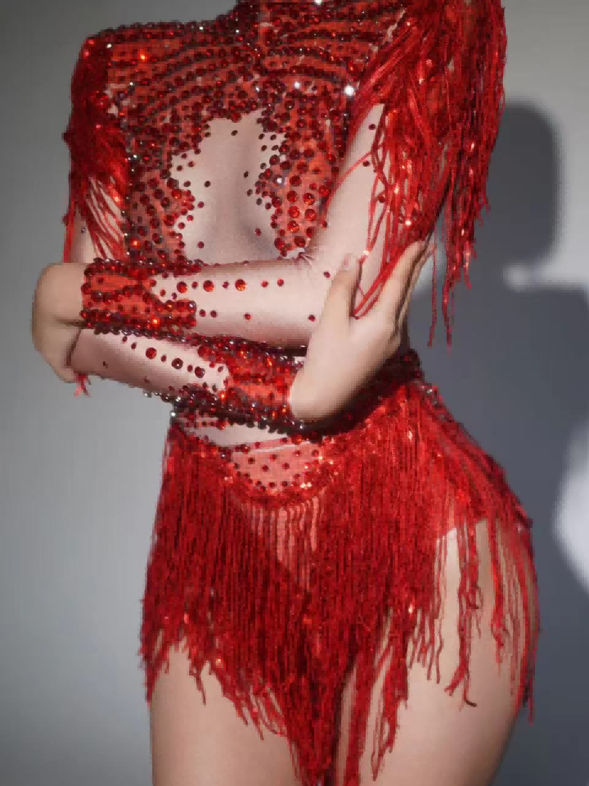 Bodycon con Frange di Strass Lorvain in Rosso