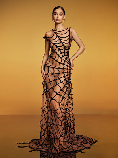 Abito Maxi in Rete Cobweb Senza Maniche Lotem