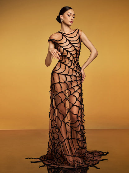 Abito Maxi in Rete Cobweb Senza Maniche Lotem
