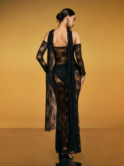 Abito Maxi In Pizzo Con Cutout Luxanna Nero