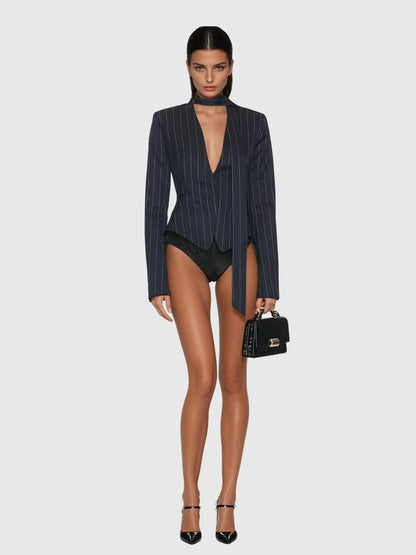 Blazer con Scarf a Strisce e Scollo Profondo Lyren