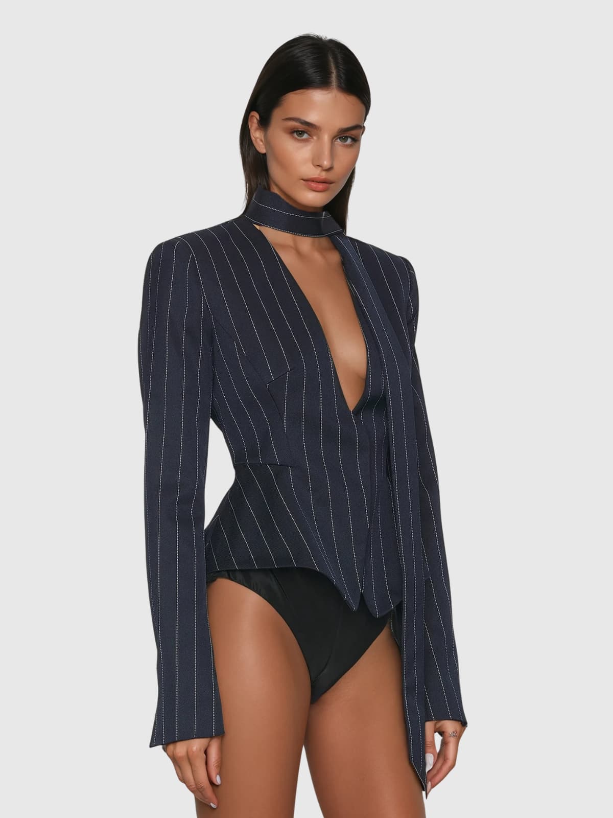 Blazer con Scarf a Strisce e Scollo Profondo Lyren