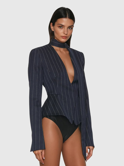 Blazer con Scarf a Strisce e Scollo Profondo Lyren