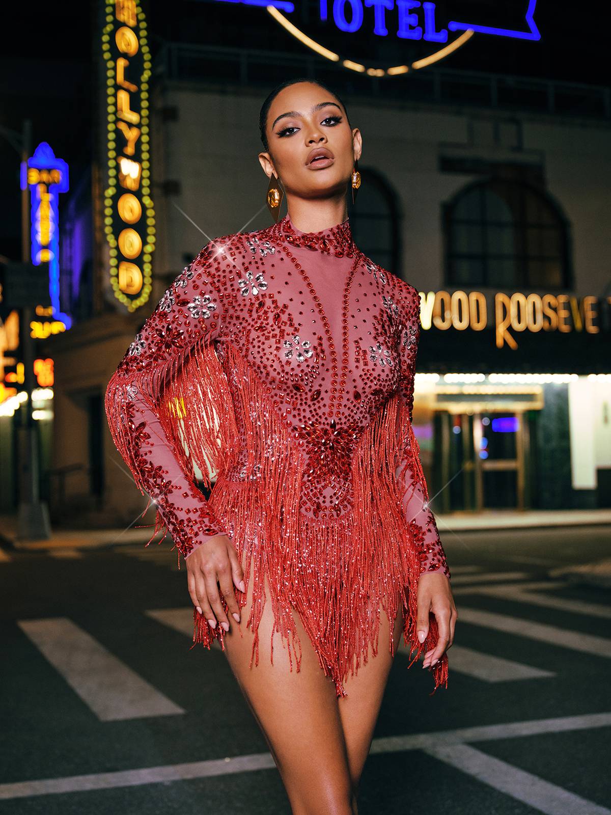 Body con frange in strass Macsen