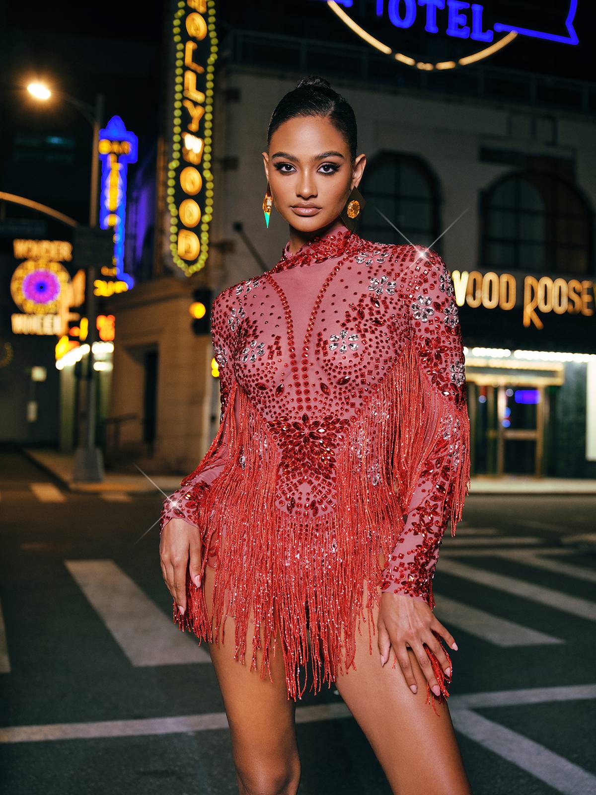 Body con frange in strass Macsen