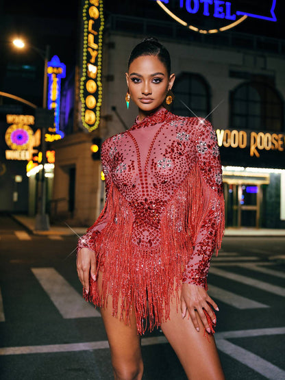 Body con frange in strass Macsen