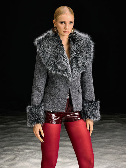 Blazer Masuyo in Pelliccia Sintetica a Maniche Lunghe