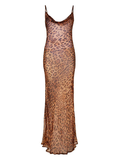 Abito Maxi Spaghetti con Stampa Leopardo Melany