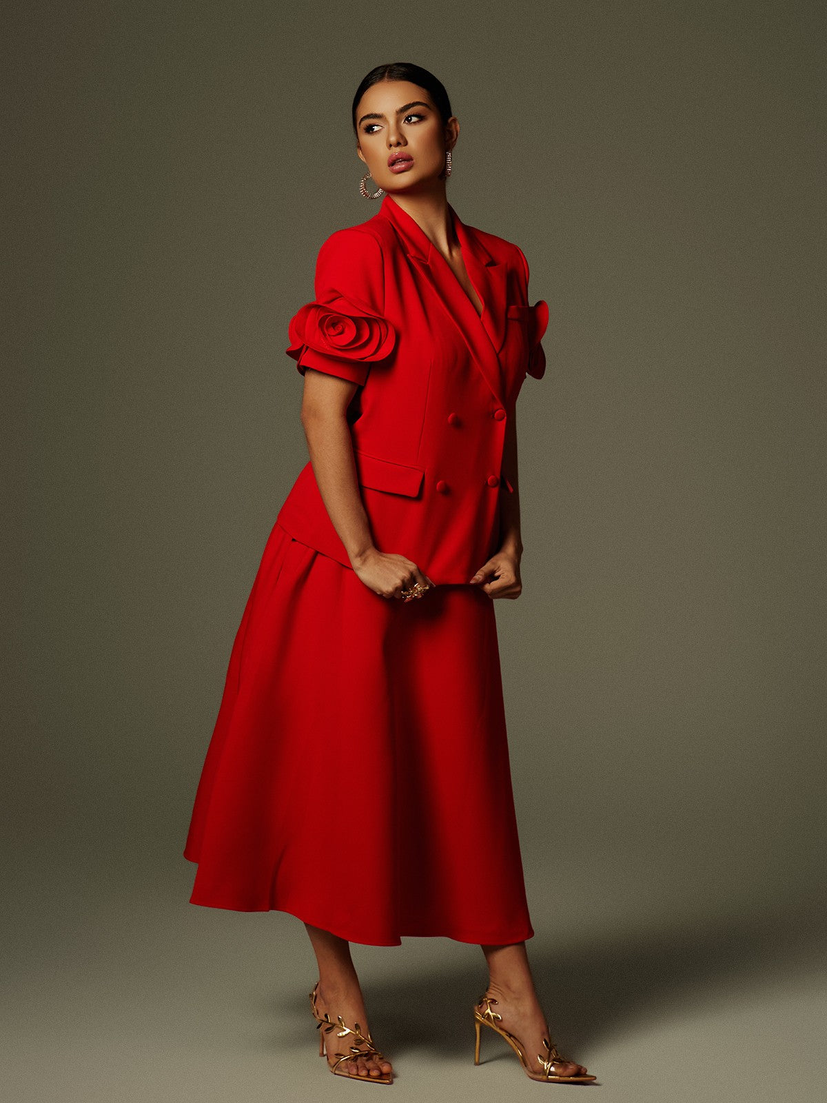 Set Blazer a Fiori Naniel con Maniche Corte e Bottoni