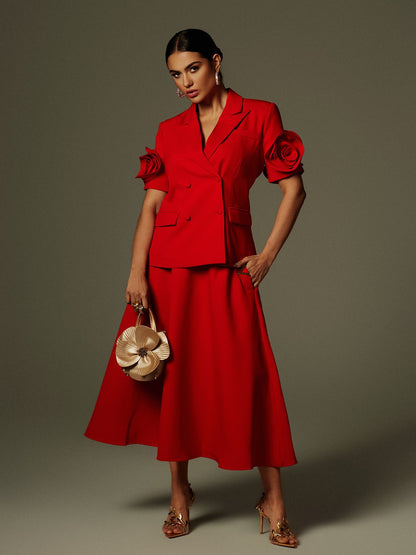 Set Blazer a Fiori Naniel con Maniche Corte e Bottoni