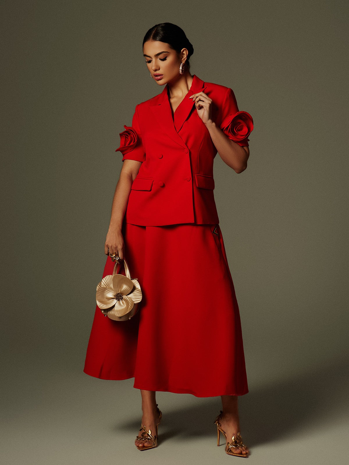 Set Blazer a Fiori Naniel con Maniche Corte e Bottoni