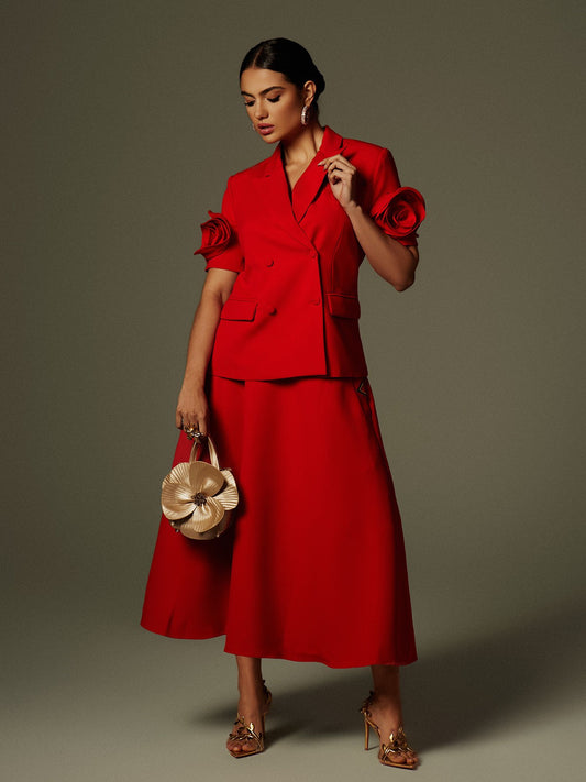 Set Blazer a Fiori Naniel con Maniche Corte e Bottoni