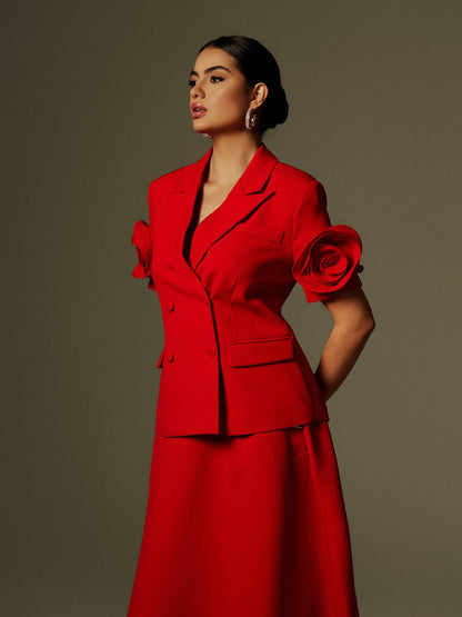 Set Blazer a Fiori Naniel con Maniche Corte e Bottoni