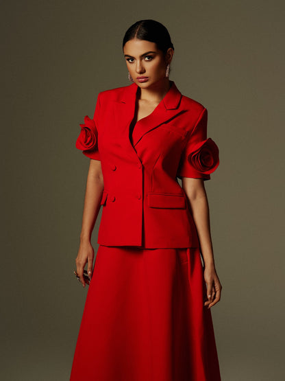 Set Blazer a Fiori Naniel con Maniche Corte e Bottoni