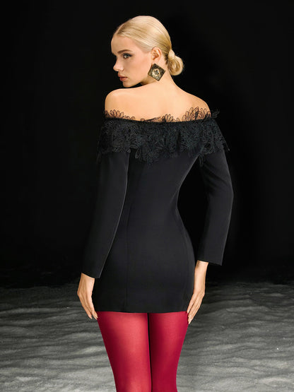 Abito Mini Blazer in Pizzo Off Shoulder Natara