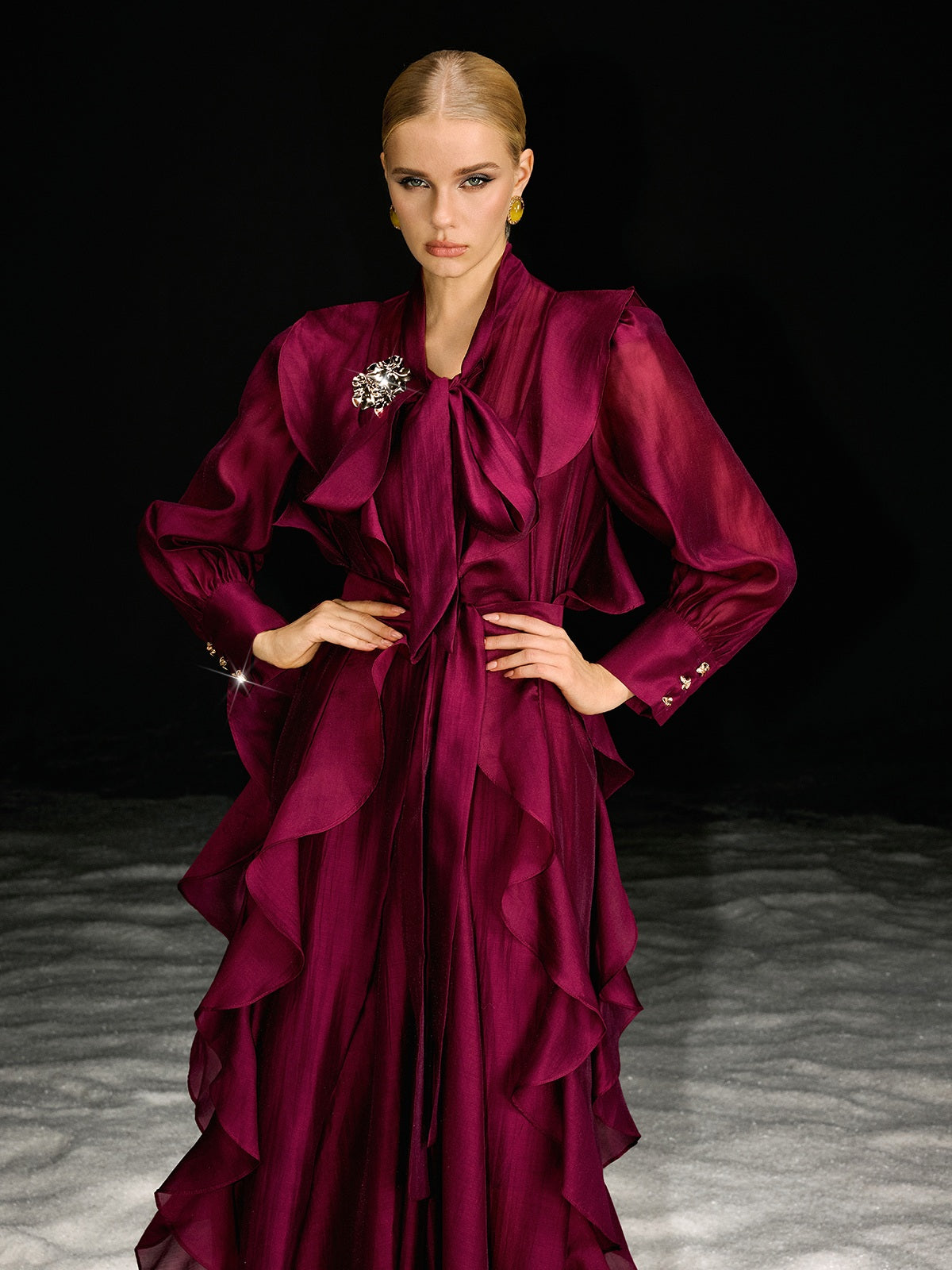 Abito Maxi Ruffle a Maniche Lunghe Ndoki