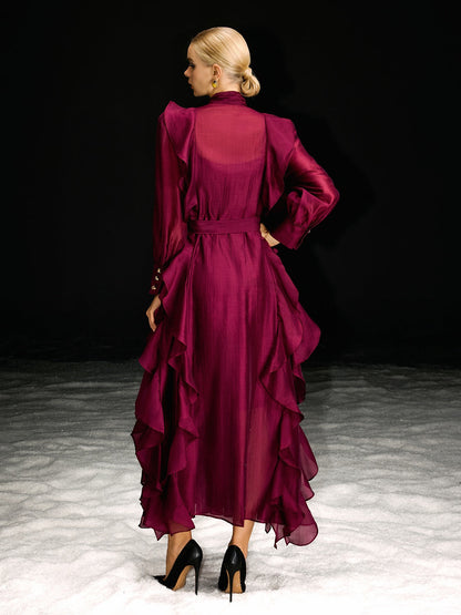 Abito Maxi Ruffle a Maniche Lunghe Ndoki