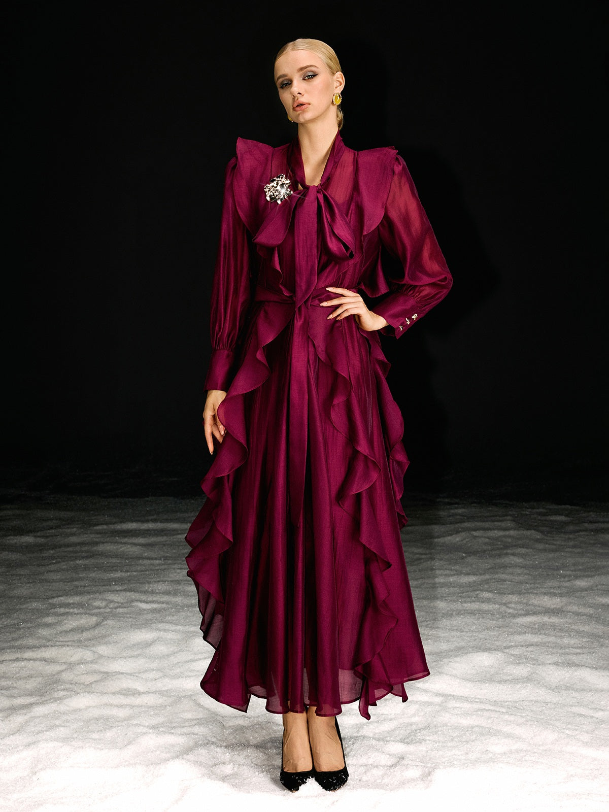 Abito Maxi Ruffle a Maniche Lunghe Ndoki