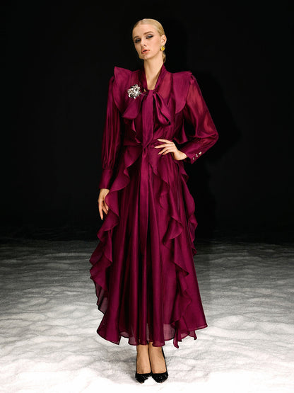 Abito Maxi Ruffle a Maniche Lunghe Ndoki