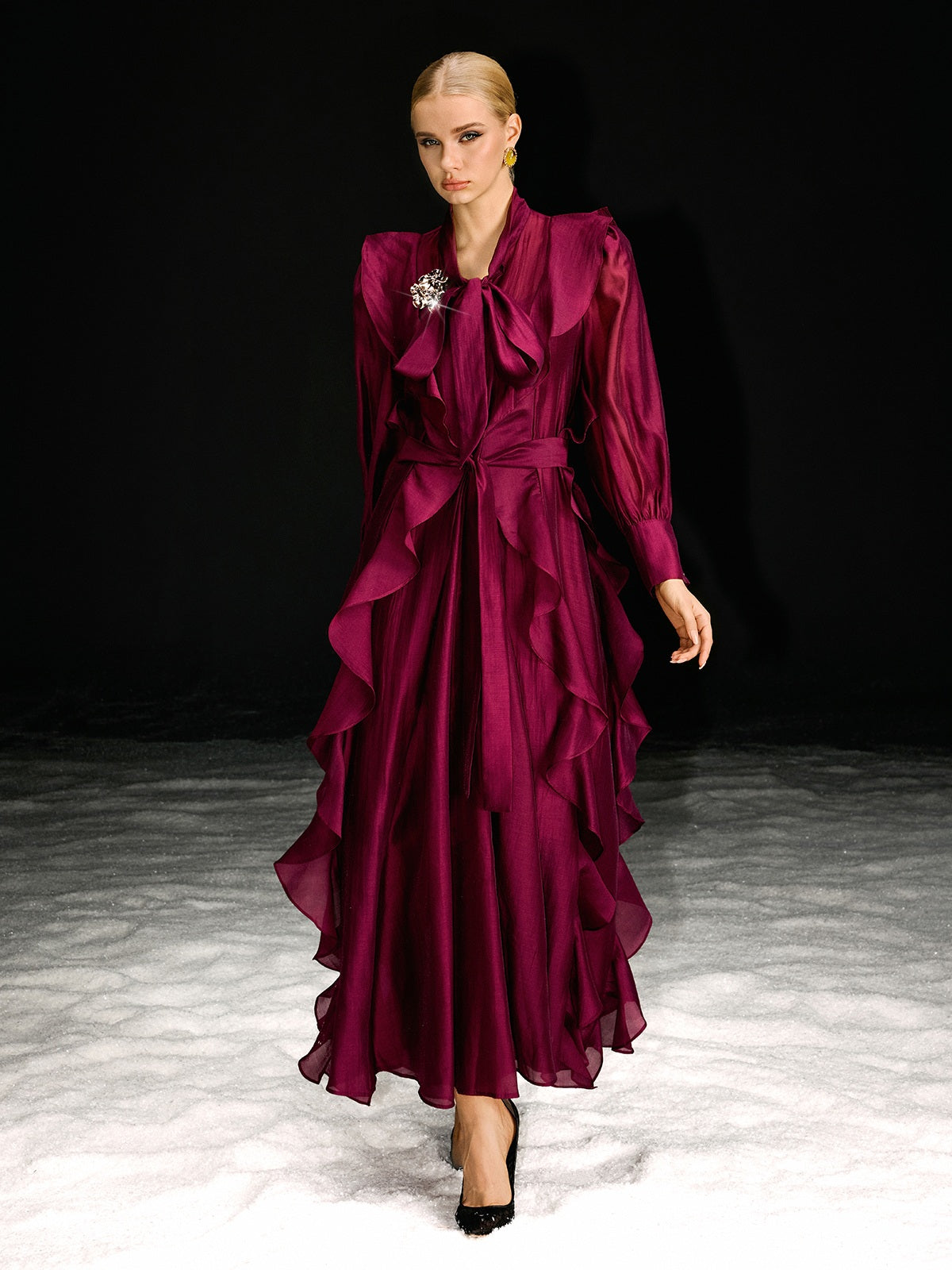 Abito Maxi Ruffle a Maniche Lunghe Ndoki