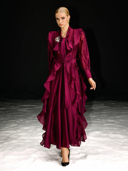 Abito Maxi Ruffle a Maniche Lunghe Ndoki