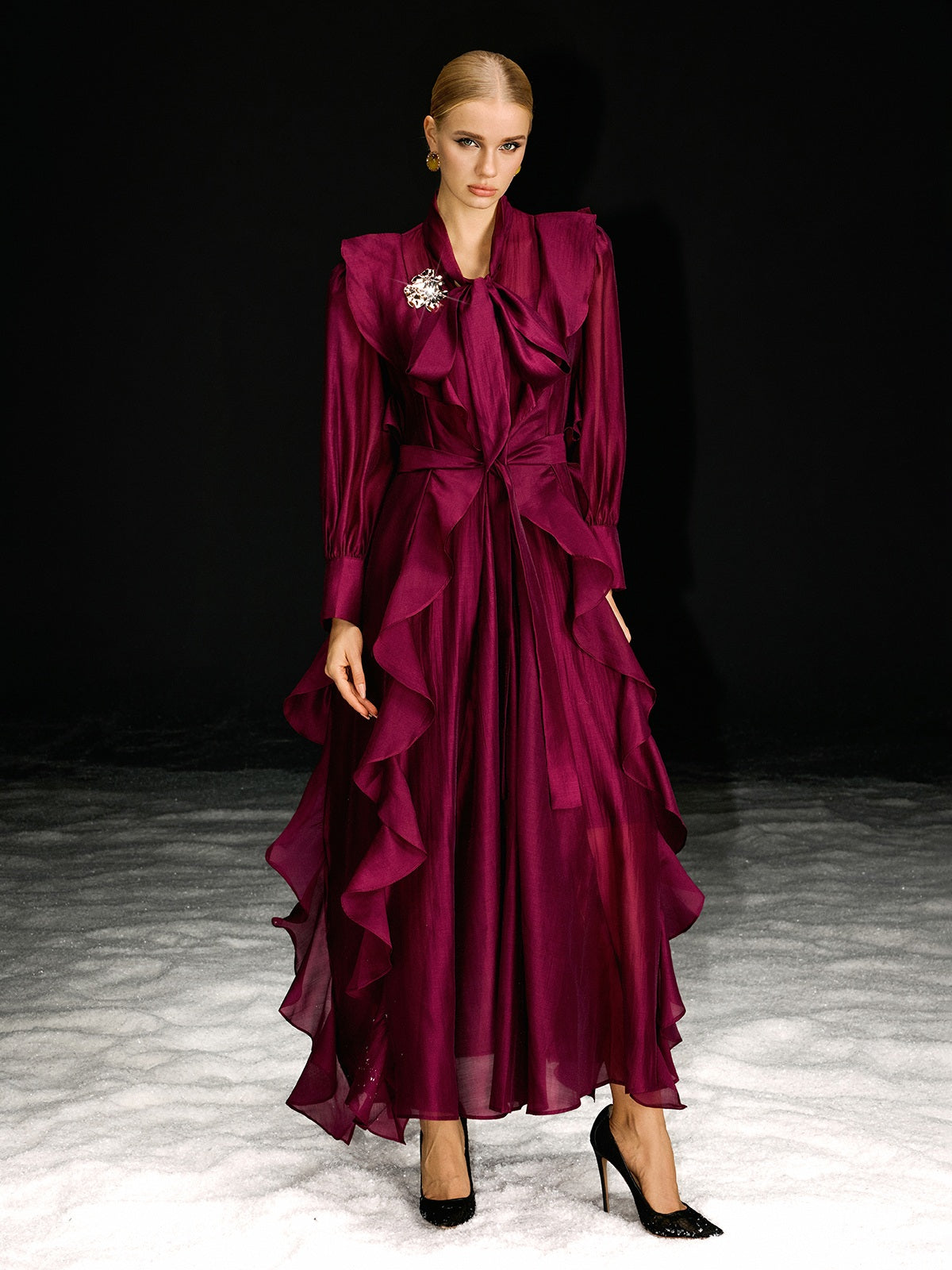 Abito Maxi Ruffle a Maniche Lunghe Ndoki