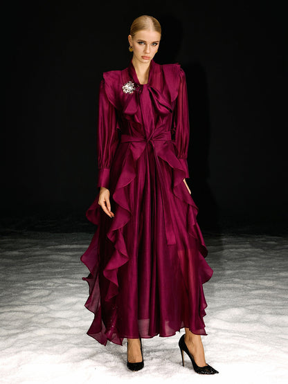 Abito Maxi Ruffle a Maniche Lunghe Ndoki