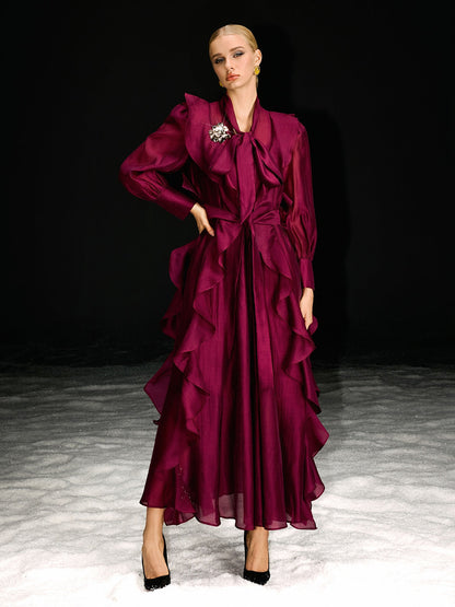 Abito Maxi Ruffle a Maniche Lunghe Ndoki