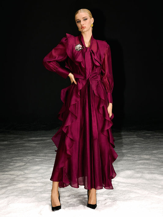 Abito Maxi Ruffle a Maniche Lunghe Ndoki