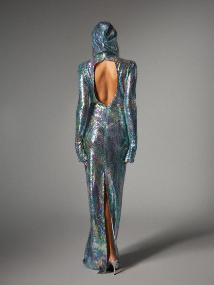 Abito Maxi Con Maniche Lunghe Ombre Nebraska In Blu Chiaro