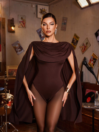 Body con Collo a Cowl Nyressa in Marrone