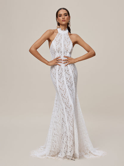 Abito Maxi in Pizzo con Scollo Halterneck Oorjita