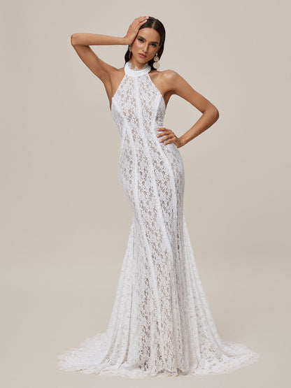 Abito Maxi in Pizzo con Scollo Halterneck Oorjita