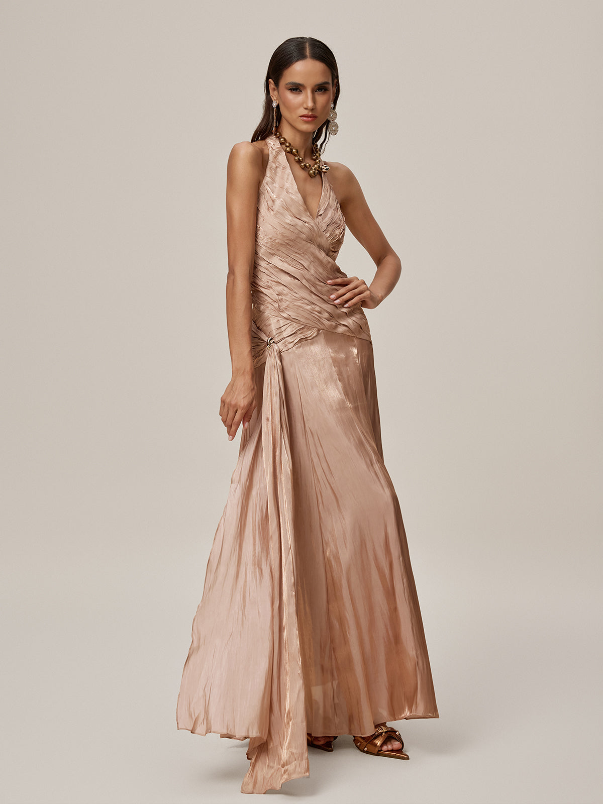 Abito Maxi Drappeggiato con Halterneck Ophrah