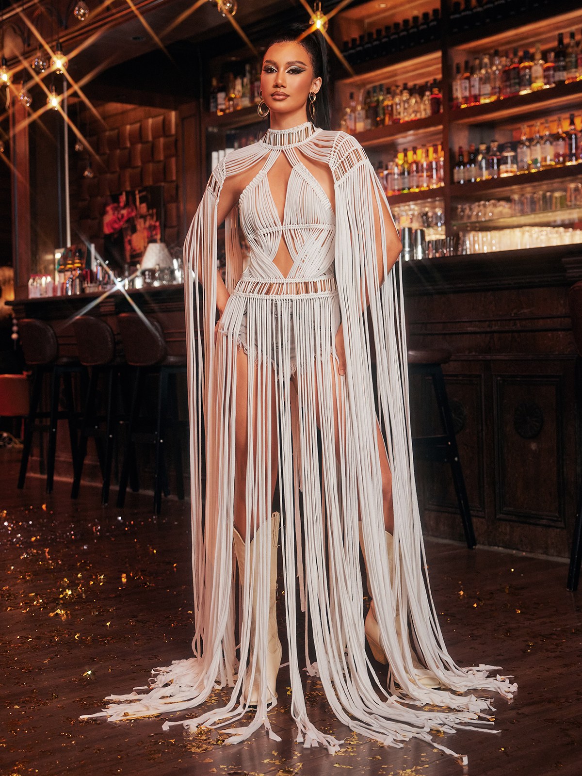 Abito Coprente Tricot con Frange Oryxalis