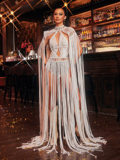 Abito Coprente Tricot con Frange Oryxalis