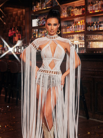 Abito Coprente Tricot con Frange Oryxalis